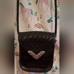 EUC Vintage 90s Brighton Black Woven Leather Croc Boho Western Mini Purse Bag